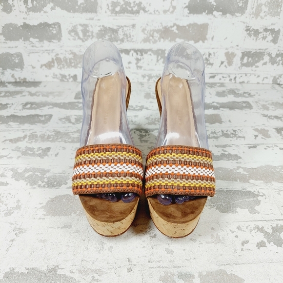 New Veronica Beard Dali Multi Woven Raffia Leather Cork Wedge Sandals K729 - Picture 7 of 11